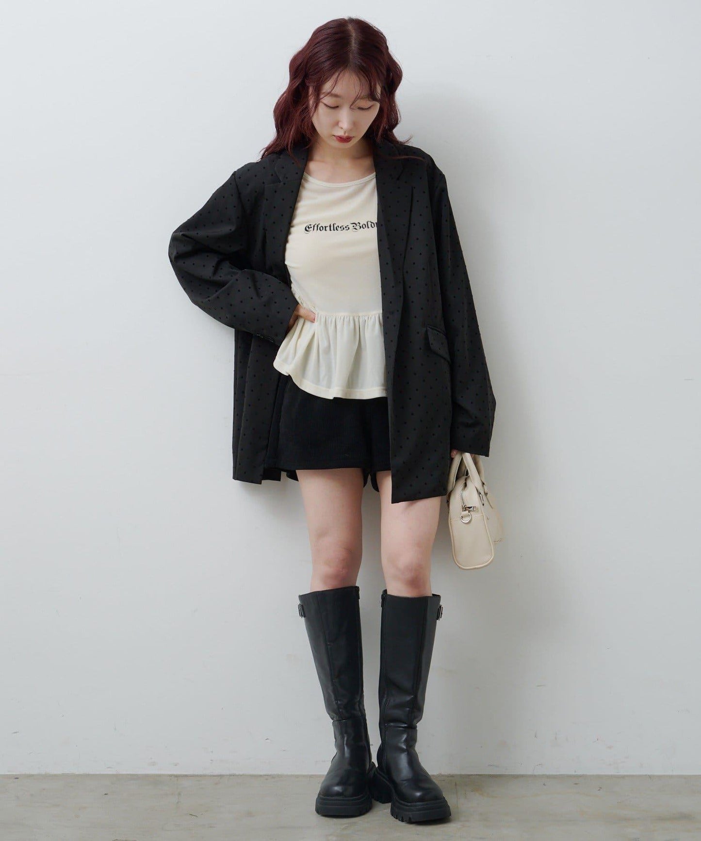 波點緞面西裝外套