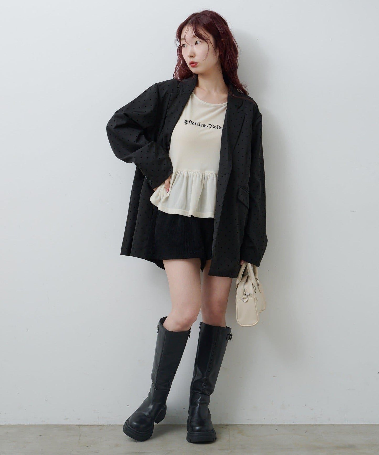 波點緞面西裝外套