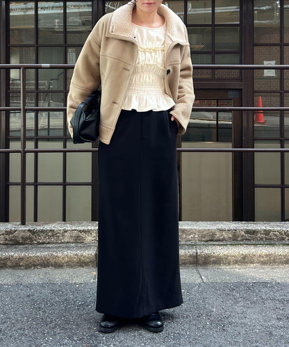 麂皮羊羔絨中長大衣