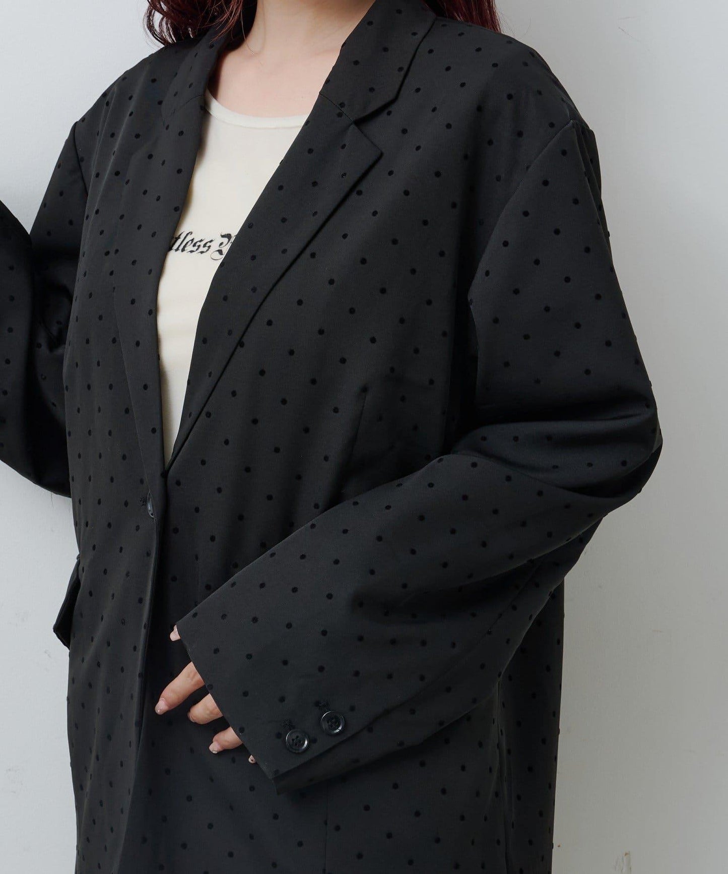 波點緞面西裝外套