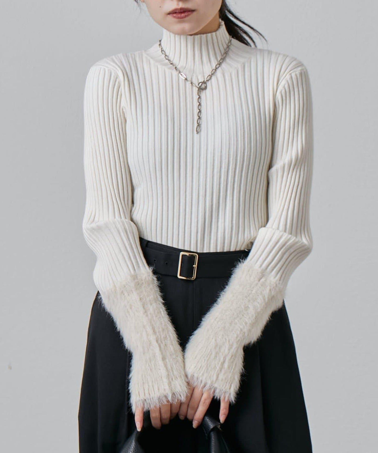 羽毛袖羅紋高領套頭衫