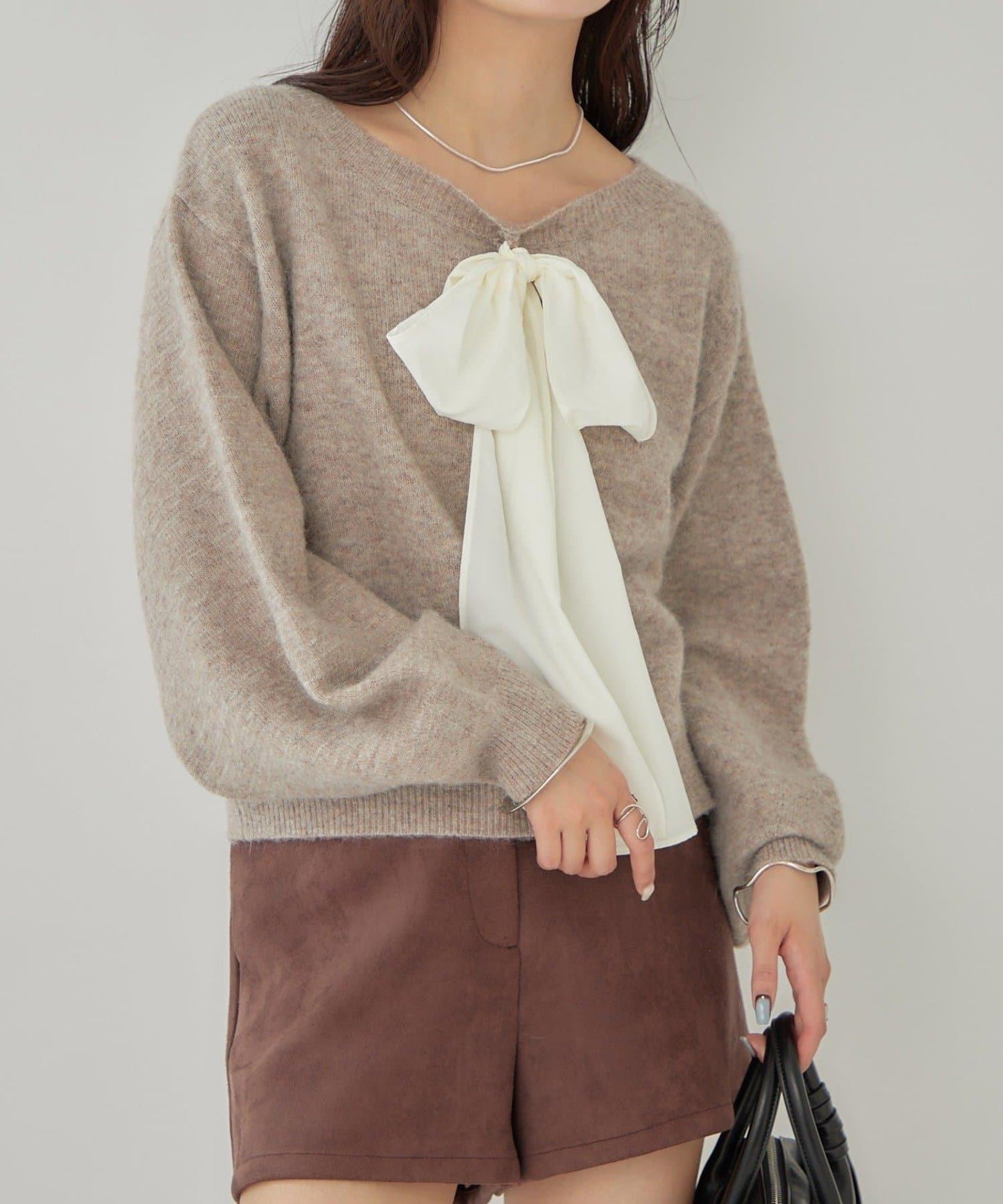 【蝴蝶結可拆卸】蝴蝶結裝飾針織套頭衫
