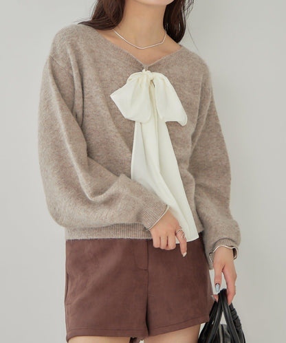 【蝴蝶結可拆卸】蝴蝶結裝飾針織套頭衫