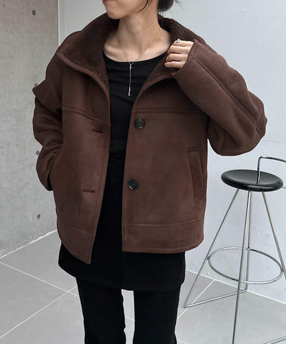 麂皮羊羔絨中長大衣