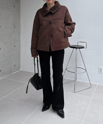 麂皮羊羔絨中長大衣