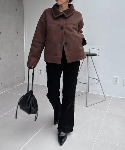 麂皮羊羔絨中長大衣