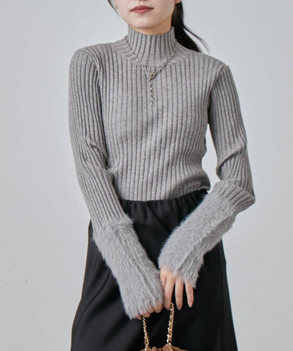 羽毛袖羅紋高領套頭衫