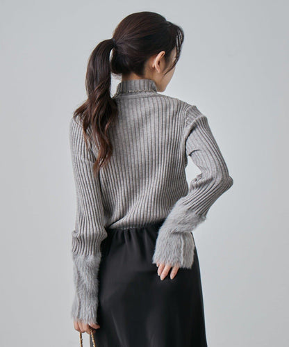 羽毛袖羅紋高領套頭衫