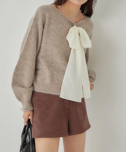 【蝴蝶結可拆卸】蝴蝶結裝飾針織套頭衫