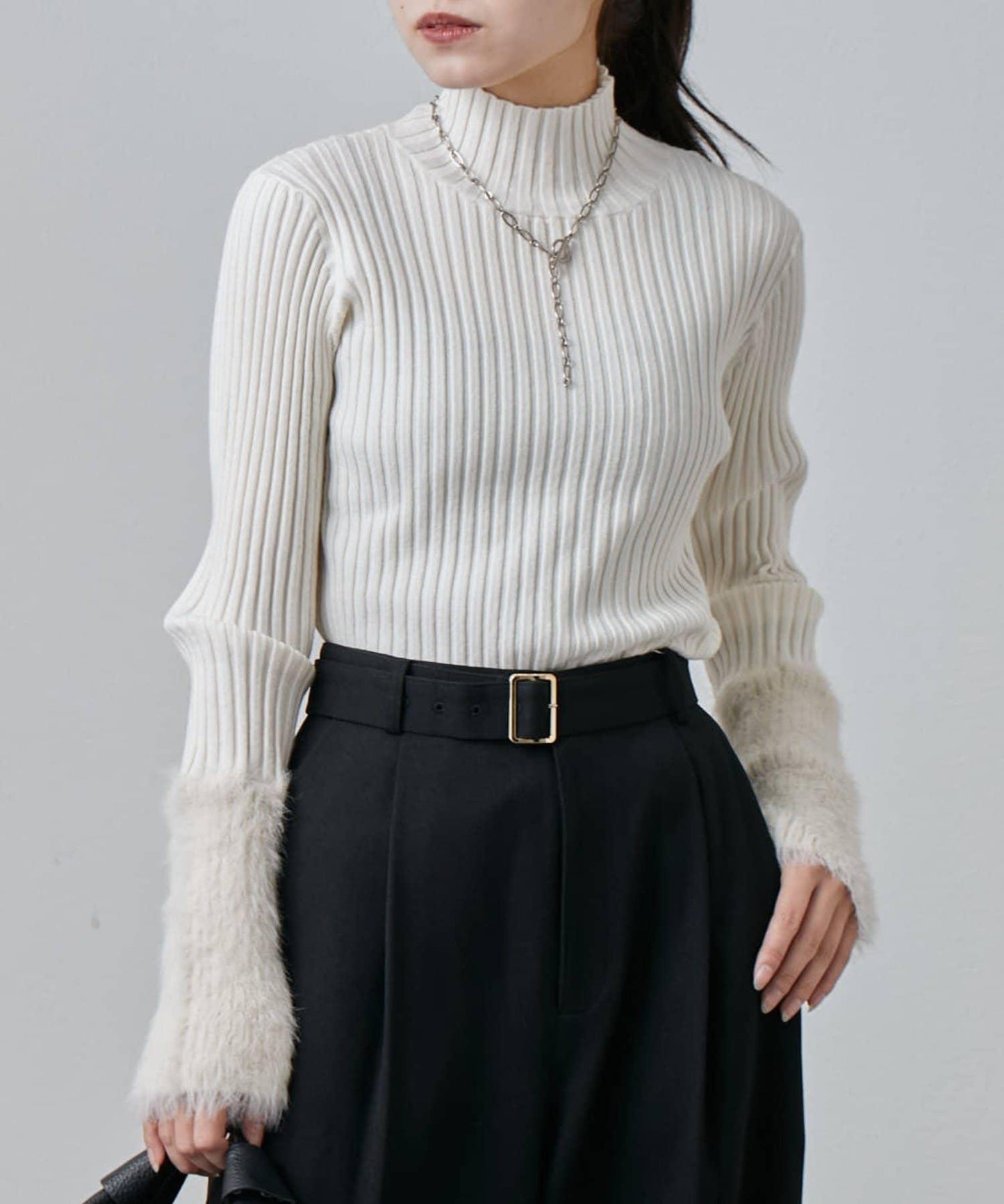 羽毛袖羅紋高領套頭衫