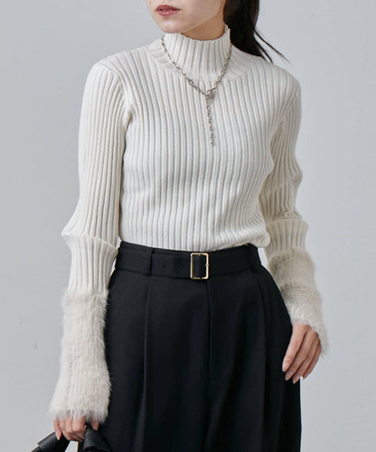 羽毛袖羅紋高領套頭衫