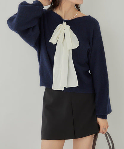 【蝴蝶結可拆卸】蝴蝶結裝飾針織套頭衫