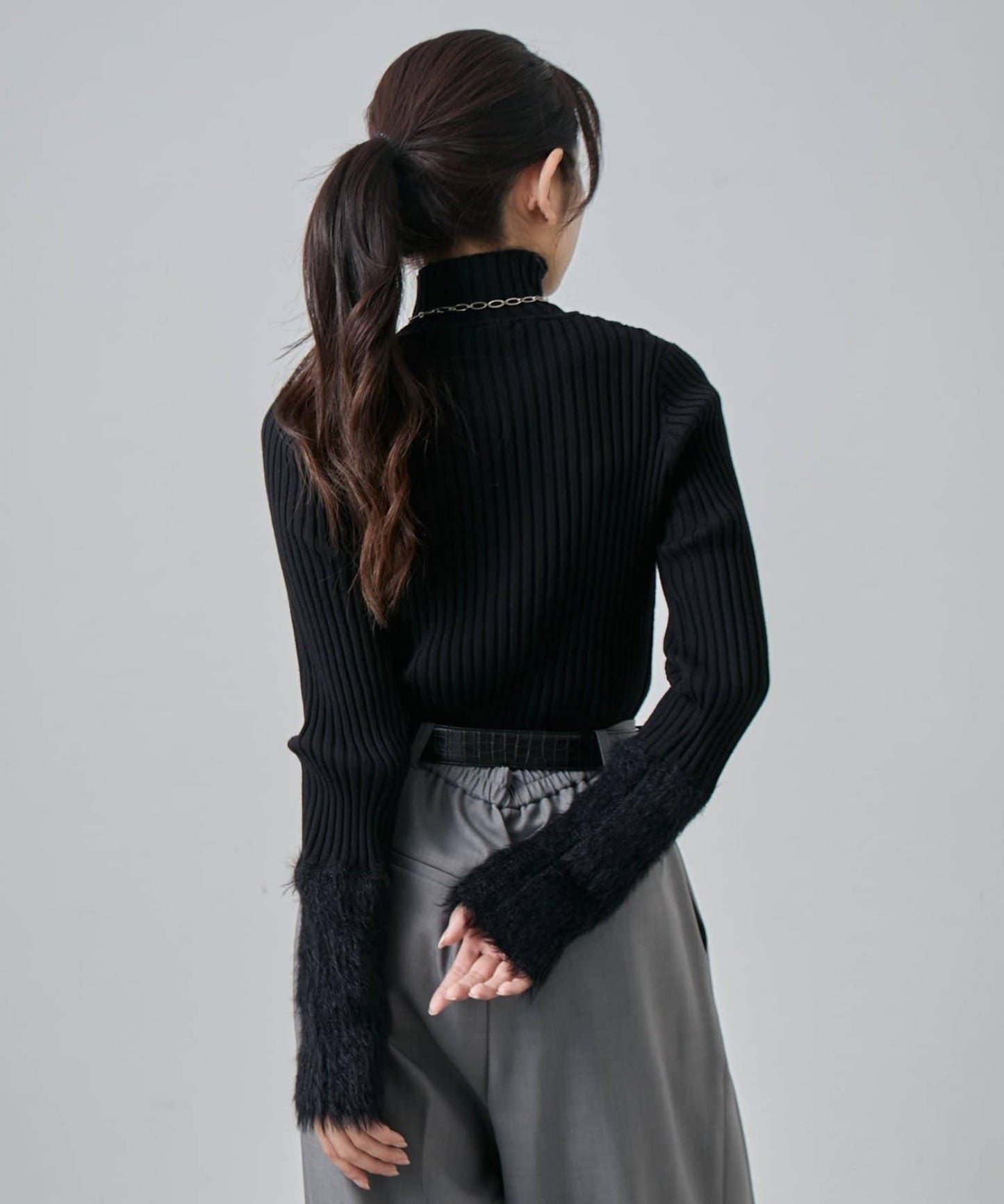 羽毛袖羅紋高領套頭衫