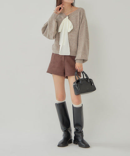 【蝴蝶結可拆卸】蝴蝶結裝飾針織套頭衫