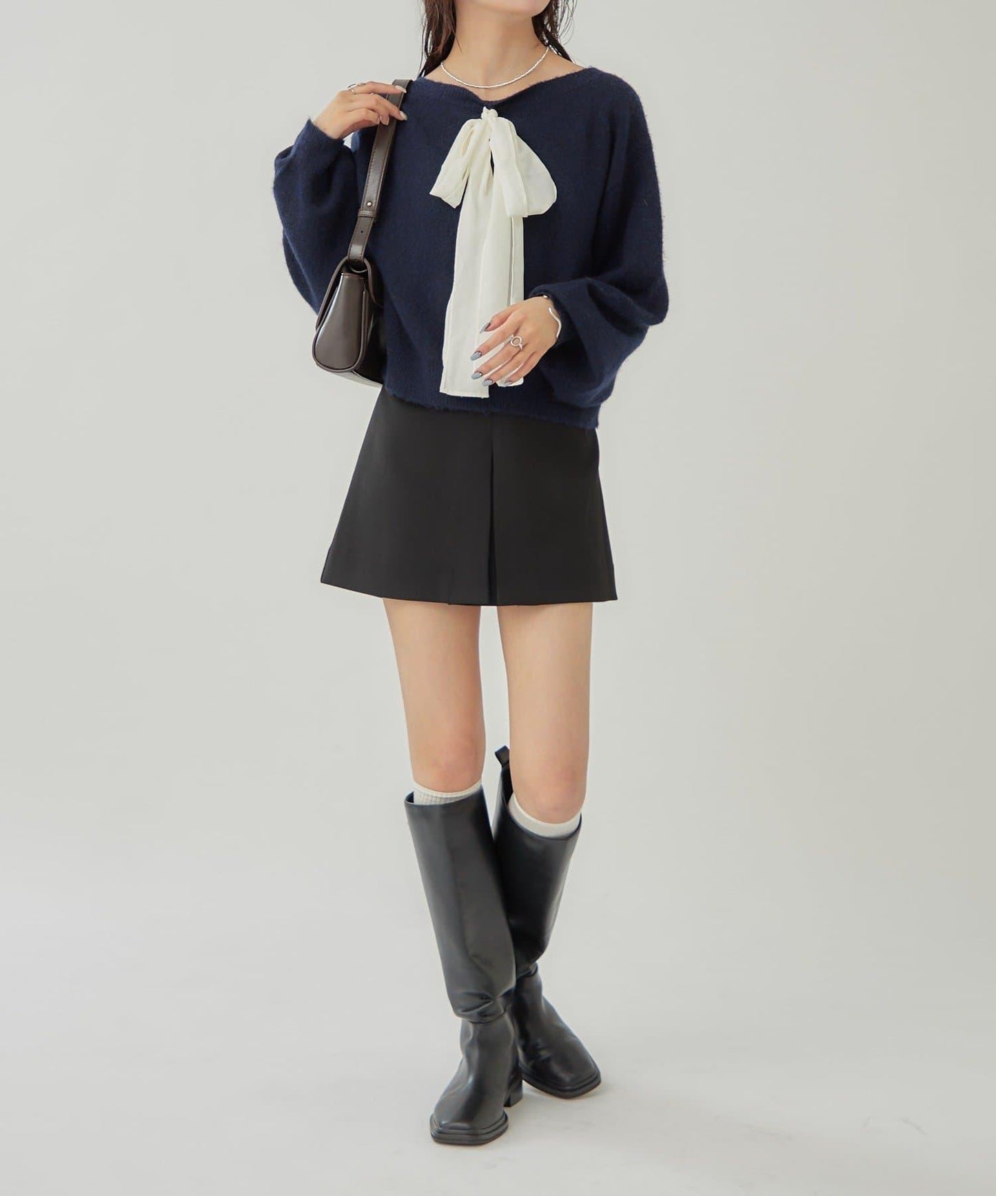 【蝴蝶結可拆卸】蝴蝶結裝飾針織套頭衫