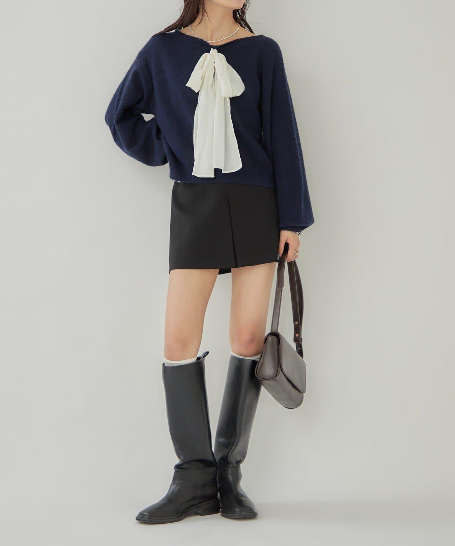 【蝴蝶結可拆卸】蝴蝶結裝飾針織套頭衫