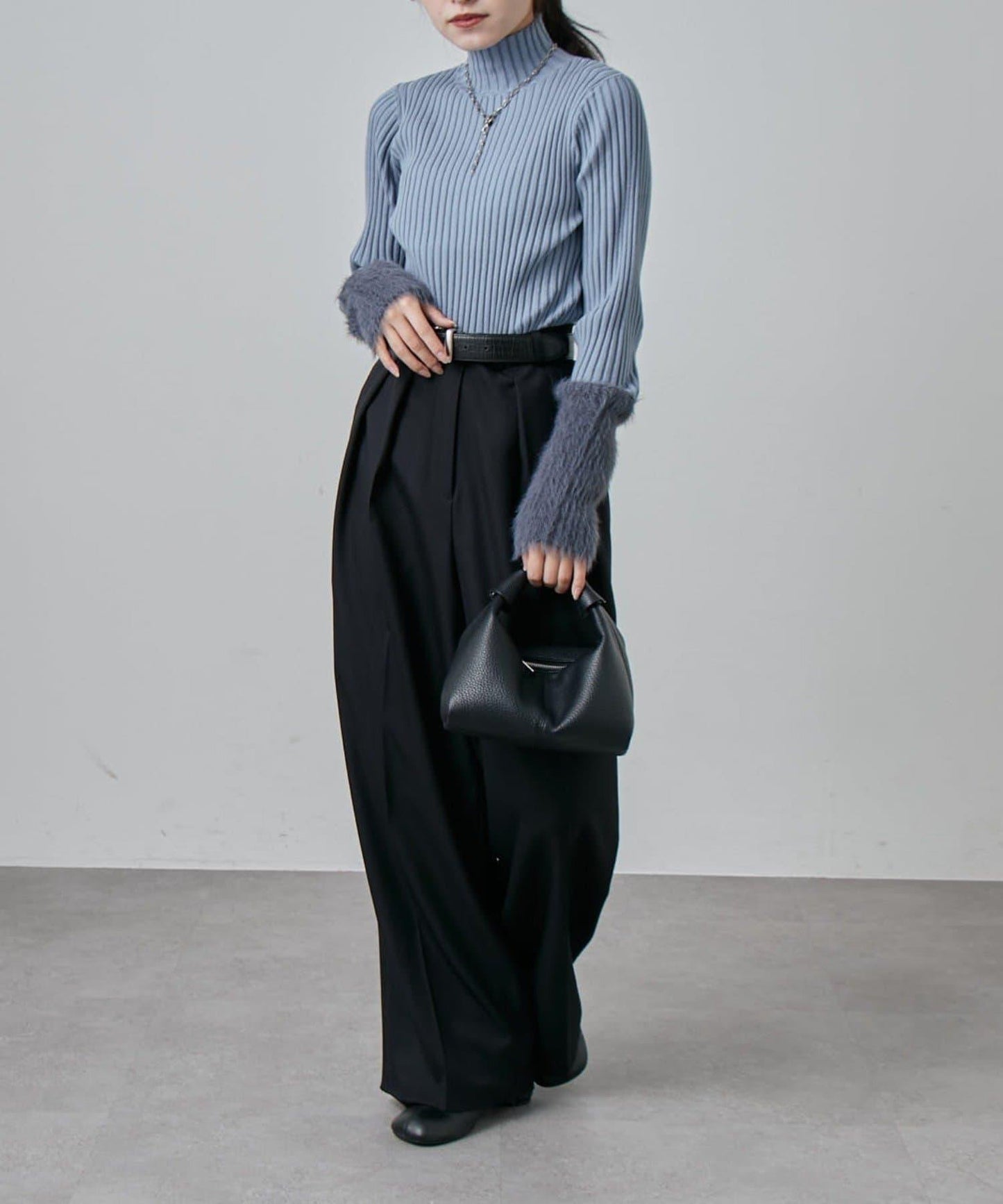 羽毛袖羅紋高領套頭衫