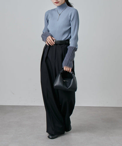 羽毛袖羅紋高領套頭衫