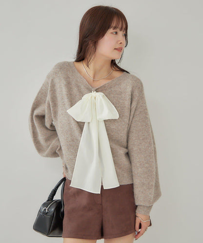【蝴蝶結可拆卸】蝴蝶結裝飾針織套頭衫