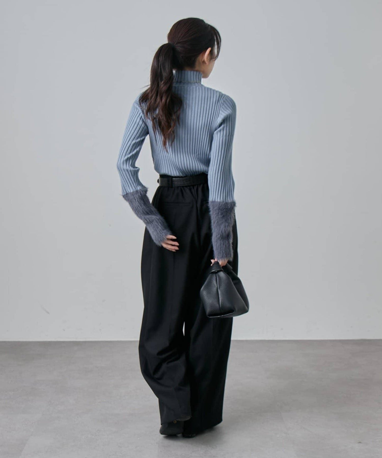 羽毛袖羅紋高領套頭衫