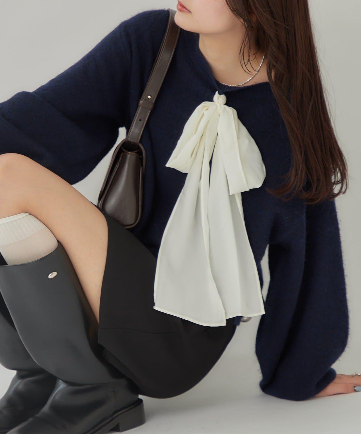 【蝴蝶結可拆卸】蝴蝶結裝飾針織套頭衫