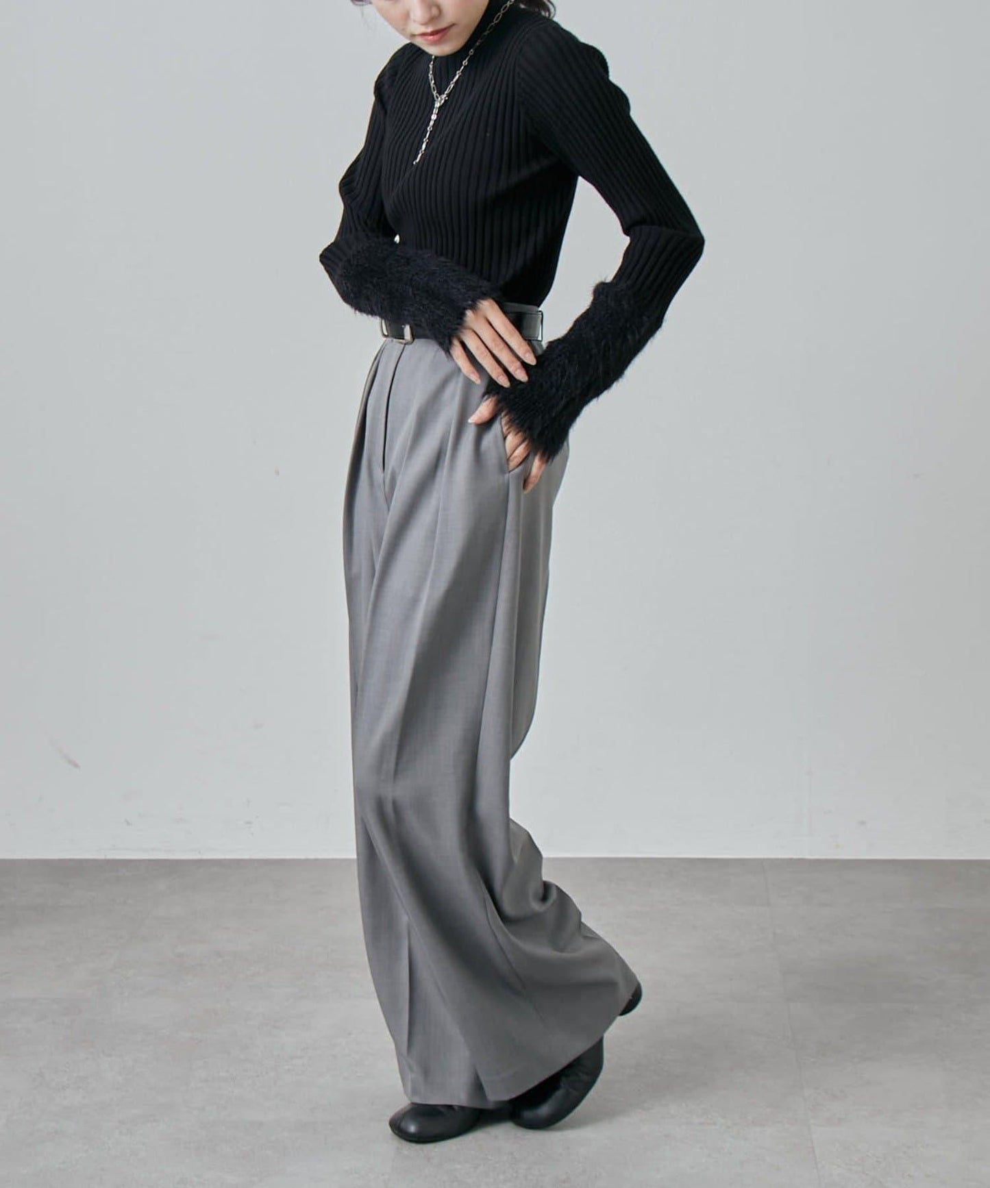 羽毛袖羅紋高領套頭衫