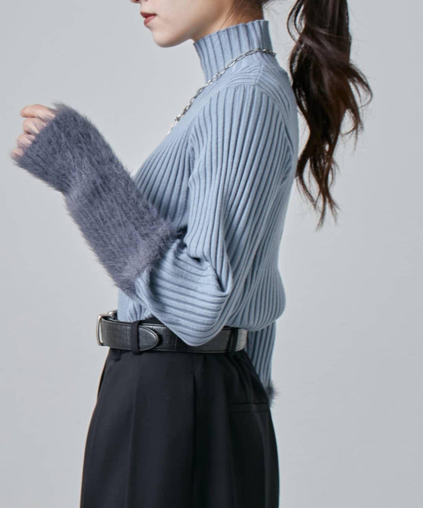 羽毛袖羅紋高領套頭衫