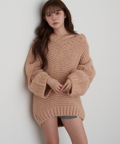 麻花寬鬆針織長款上衣