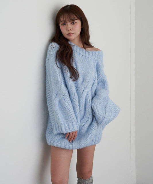 麻花寬鬆針織長款上衣