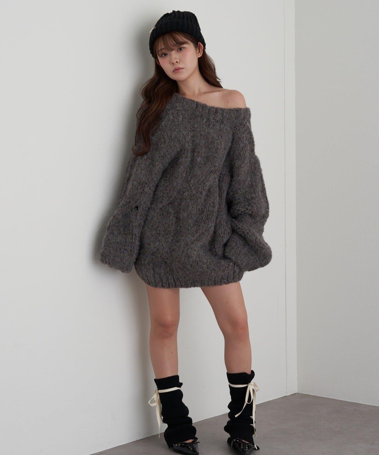 麻花寬鬆針織長款上衣