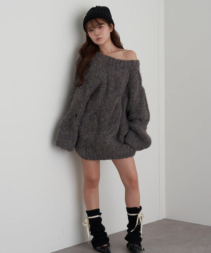 麻花寬鬆針織長款上衣