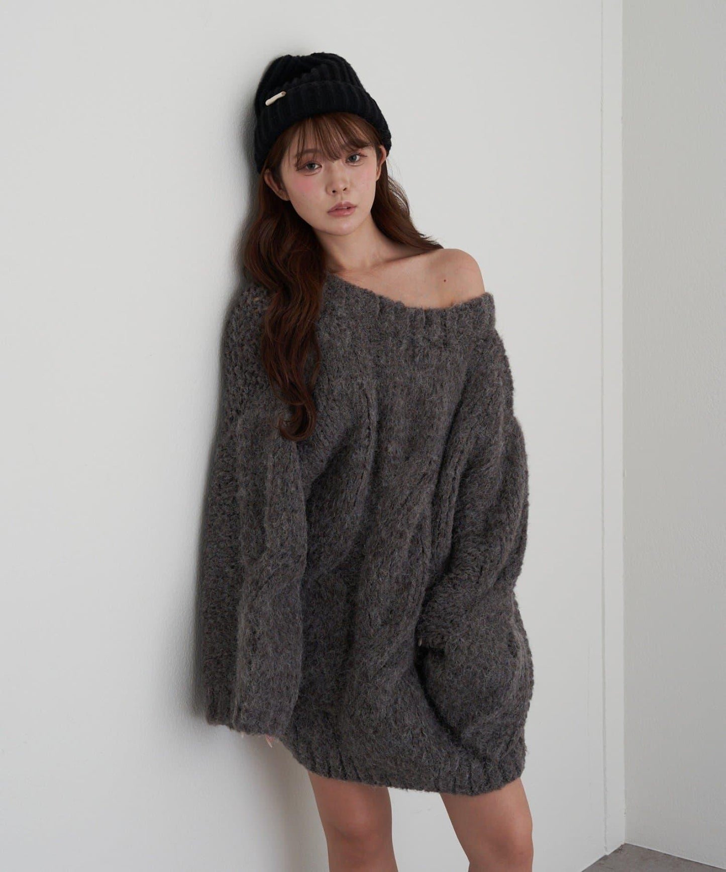 麻花寬鬆針織長款上衣