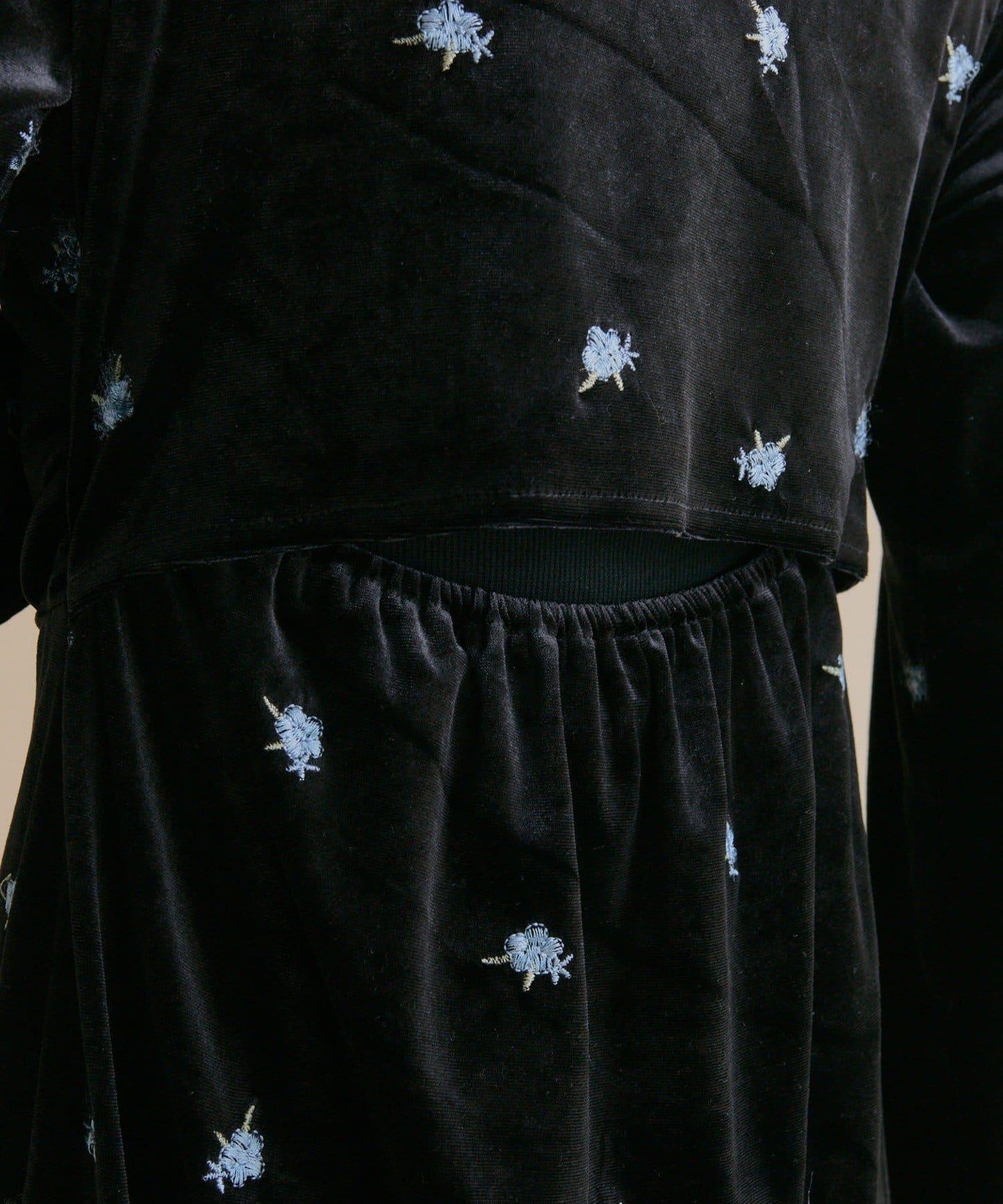 【森川企畫】花卉圖案天鵝絨連衣裙