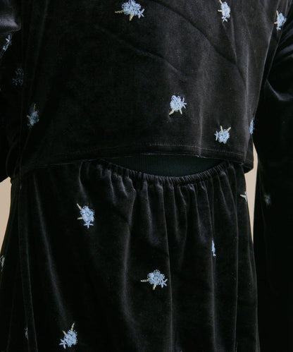 【森川企畫】花卉圖案天鵝絨連衣裙