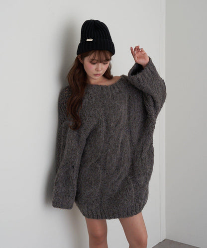 麻花寬鬆針織長款上衣