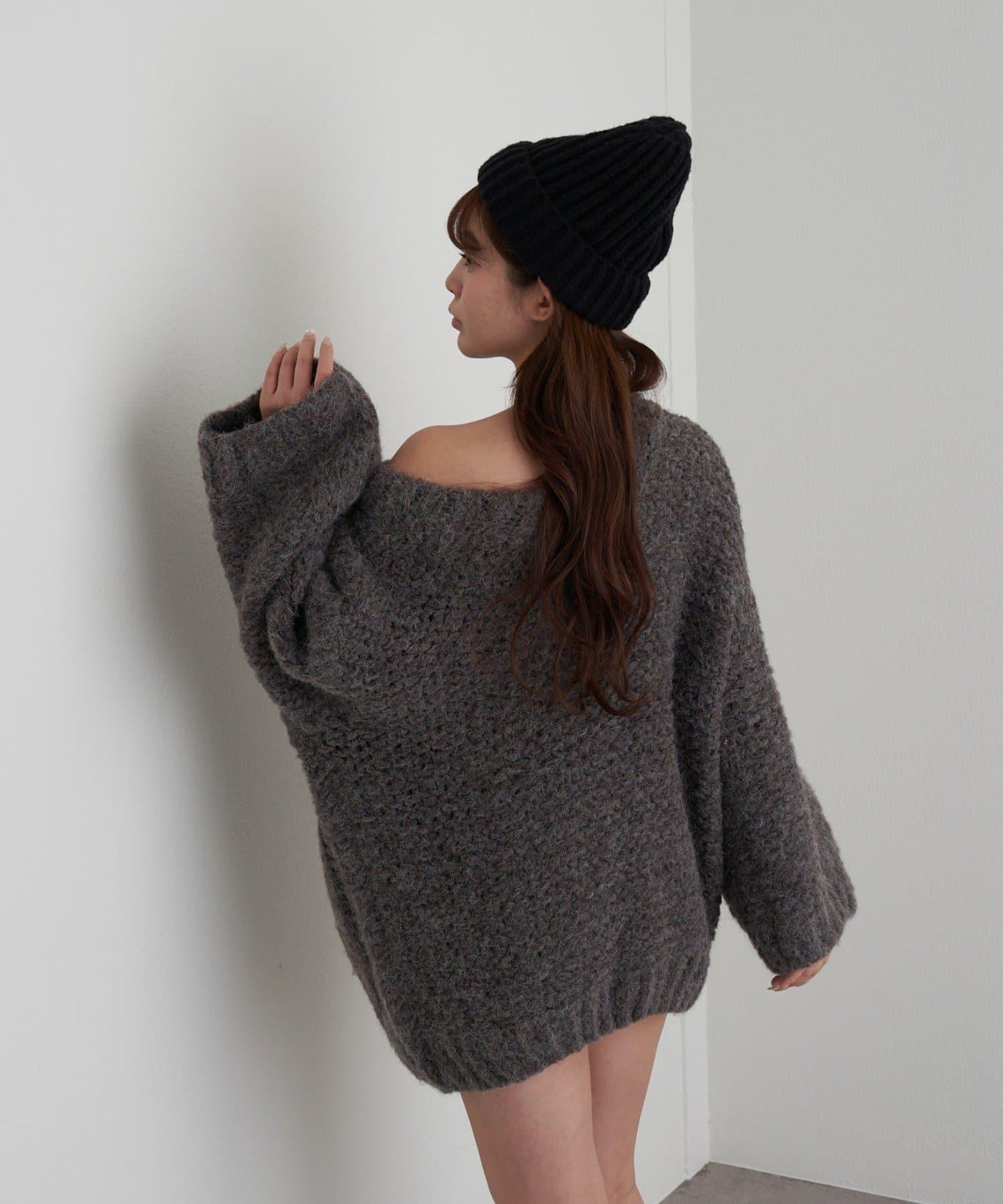 麻花寬鬆針織長款上衣