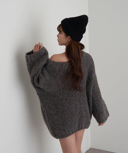 麻花寬鬆針織長款上衣