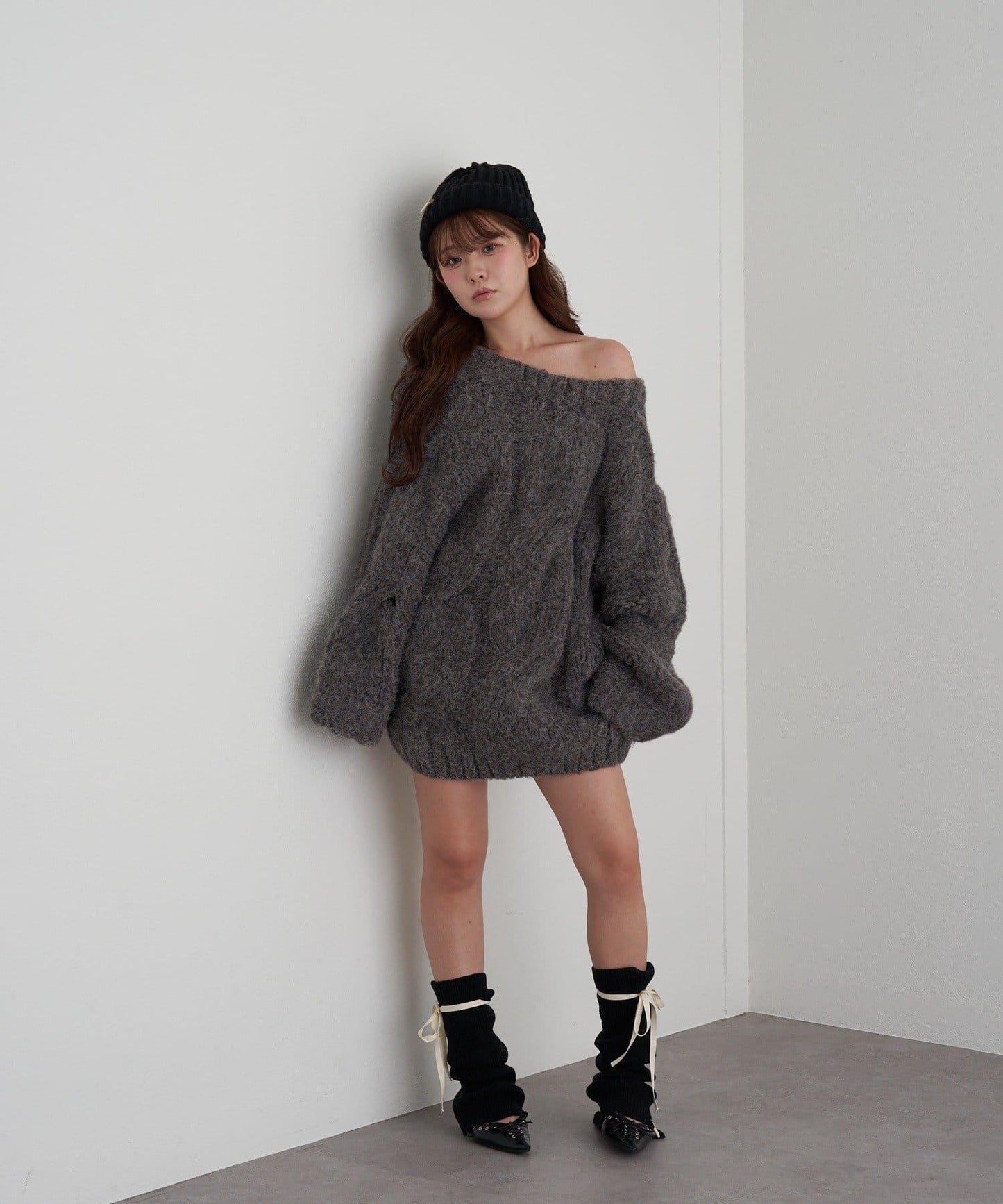 麻花寬鬆針織長款上衣