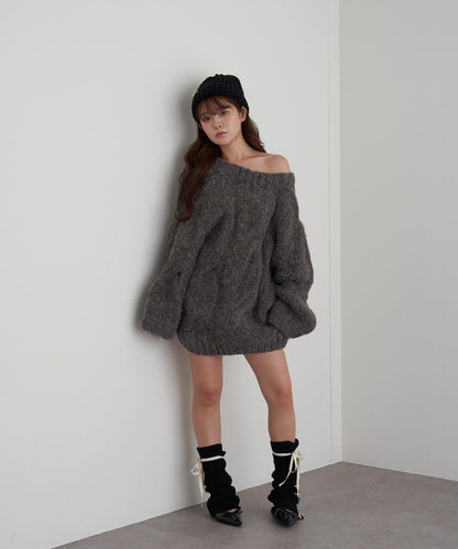 麻花寬鬆針織長款上衣