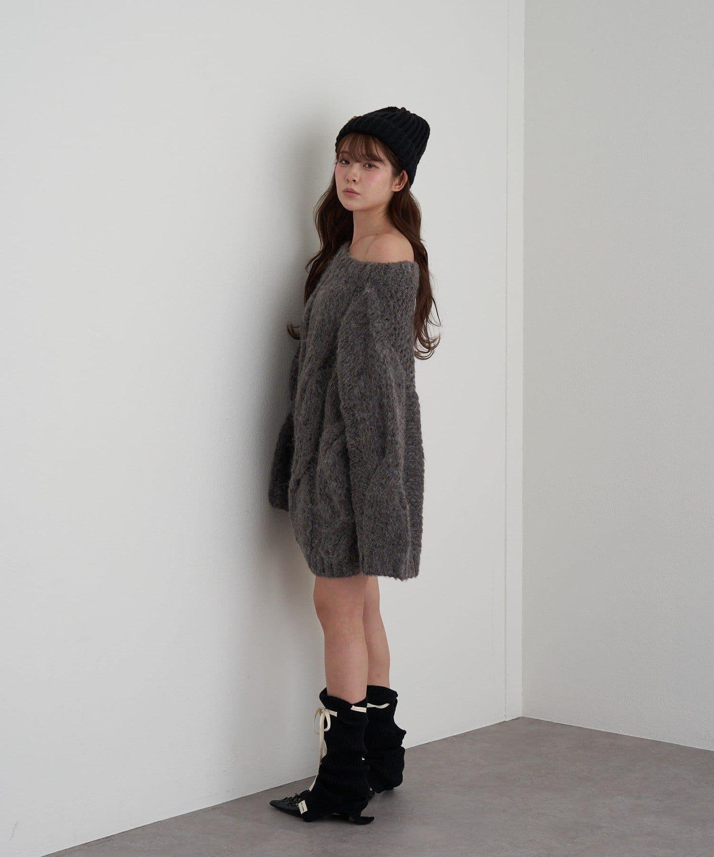 麻花寬鬆針織長款上衣