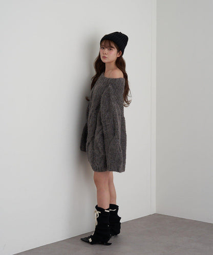 麻花寬鬆針織長款上衣