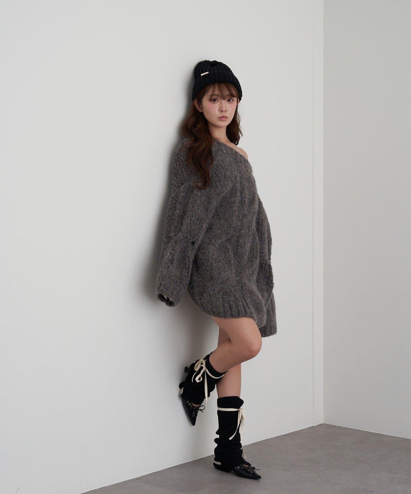 麻花寬鬆針織長款上衣