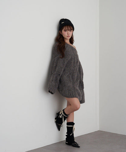 麻花寬鬆針織長款上衣