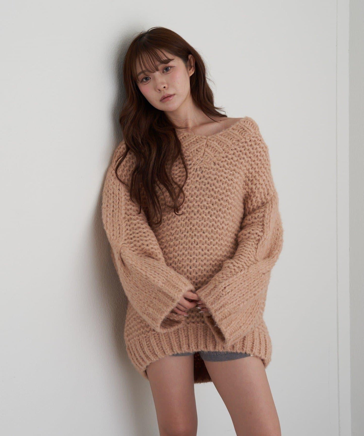 麻花寬鬆針織長款上衣