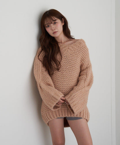 麻花寬鬆針織長款上衣