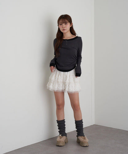 U領疊穿亨利長袖T恤