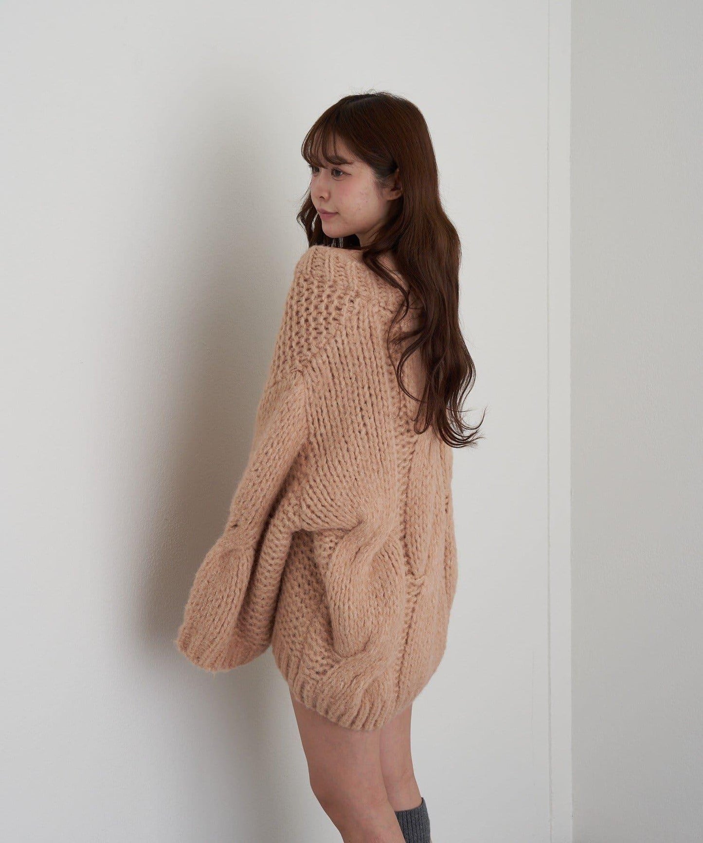 麻花寬鬆針織長款上衣