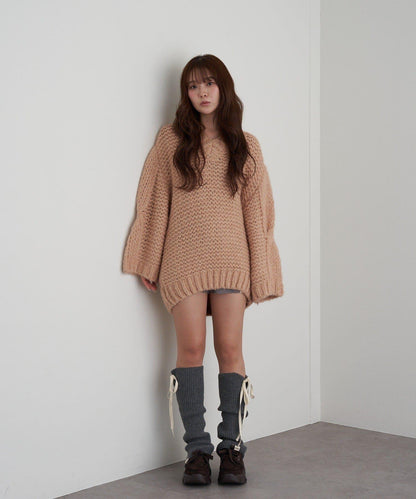 麻花寬鬆針織長款上衣