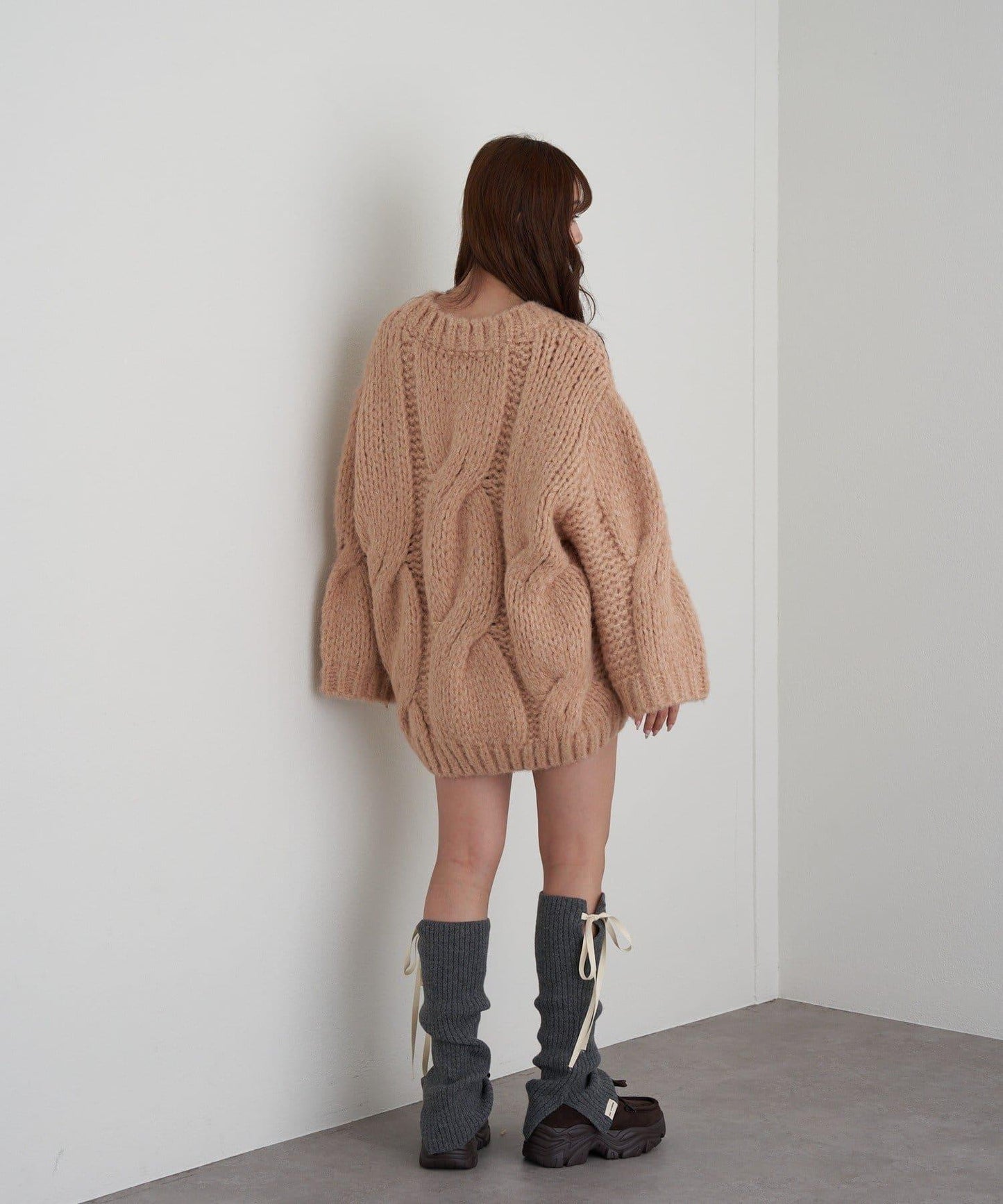 麻花寬鬆針織長款上衣