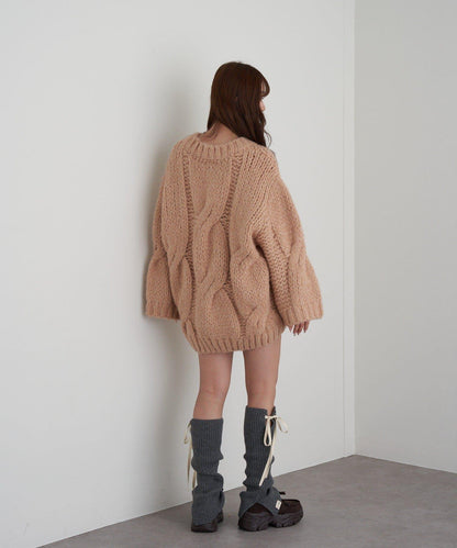 麻花寬鬆針織長款上衣